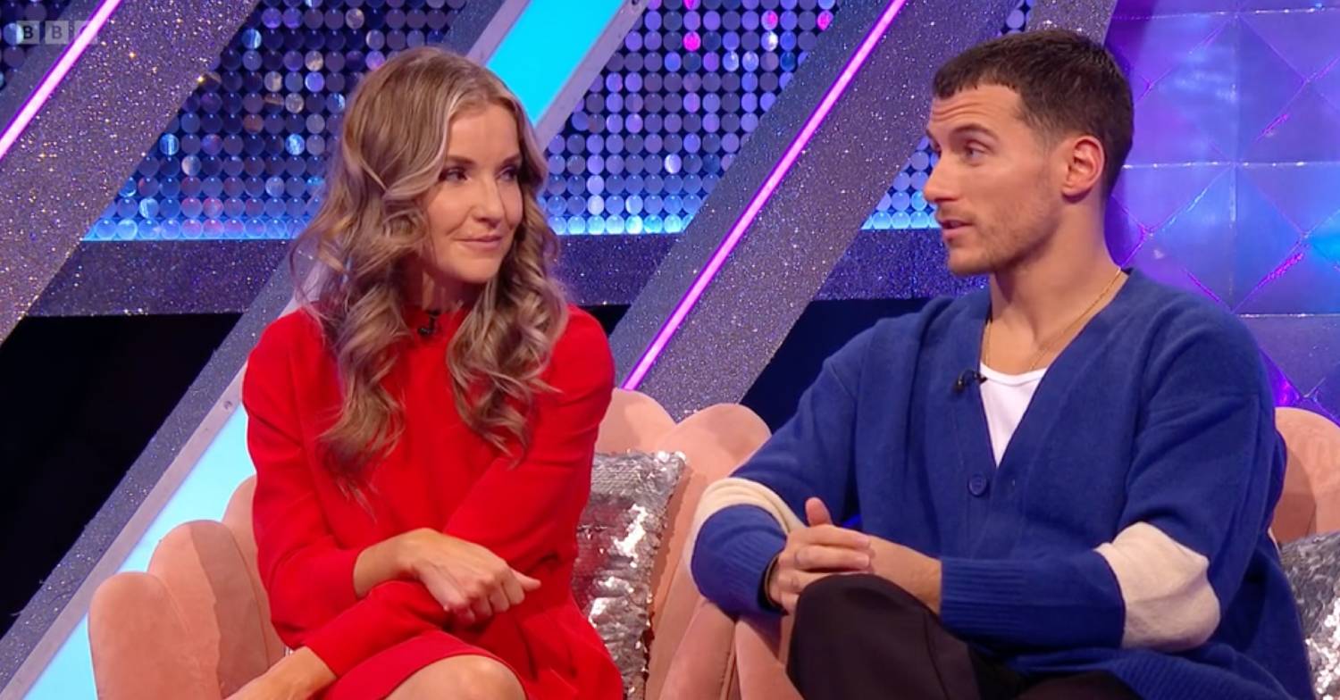Helen Skelton sits next to her Strictly partner Gorka Marquez on It Takes Two
