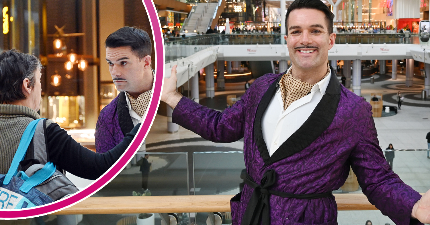 Man with moustache chatting at Westfield