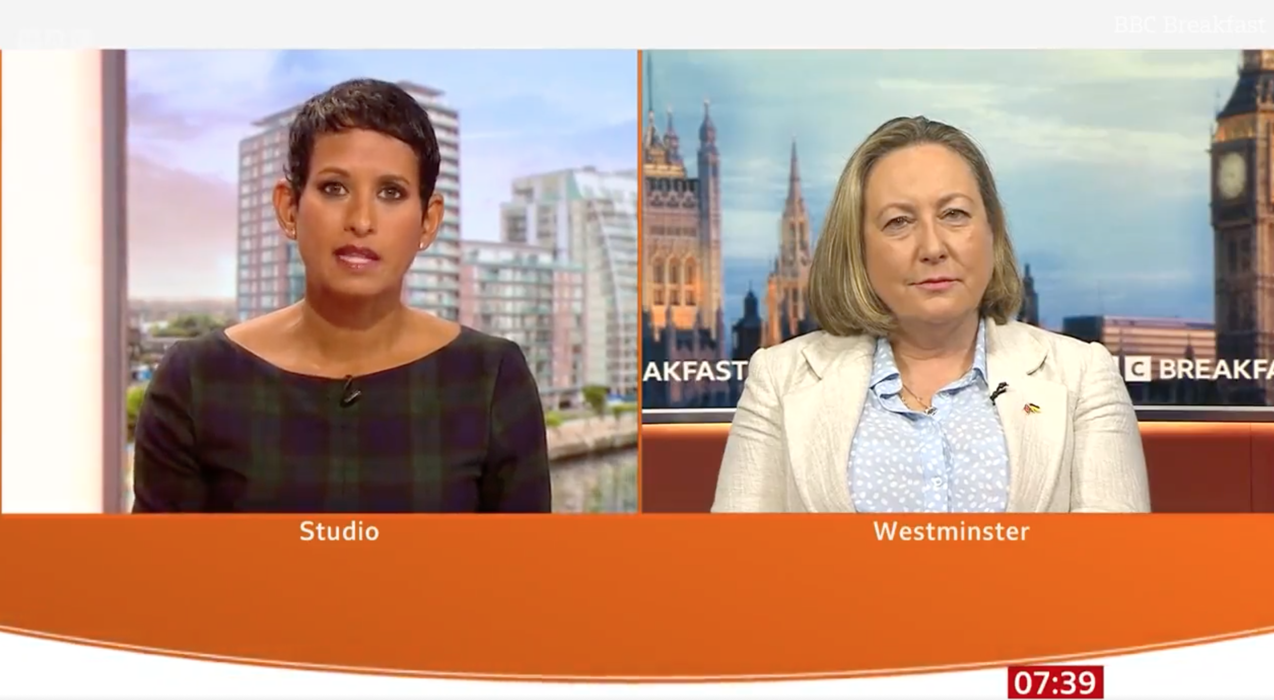 BBC Breakfast host Naga Munchetty interviewing an MP