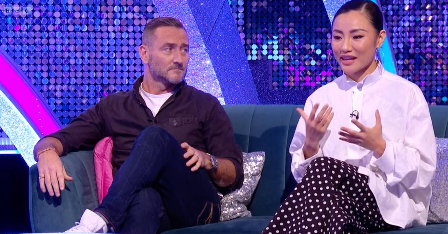 Strictly star Will Mellor listens as Nancy Xu speaks on It Takes Two