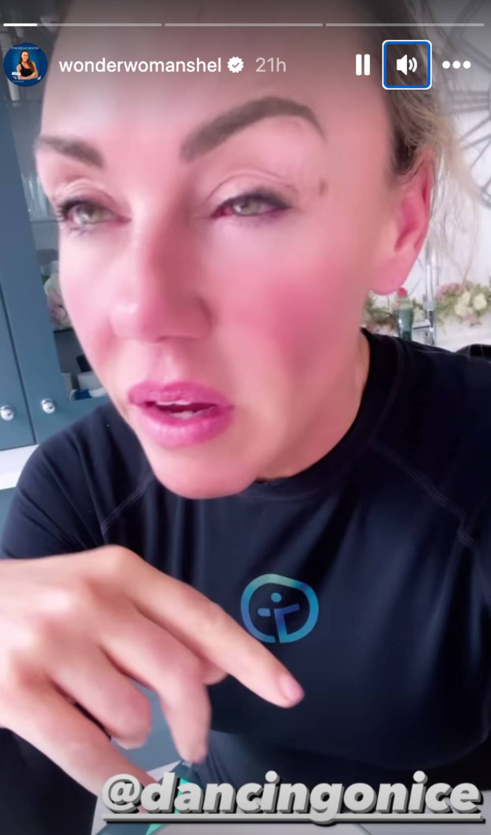 Michelle Heaton, soon starring in Dancing On Ice, speaks to Instagram fans about her eye