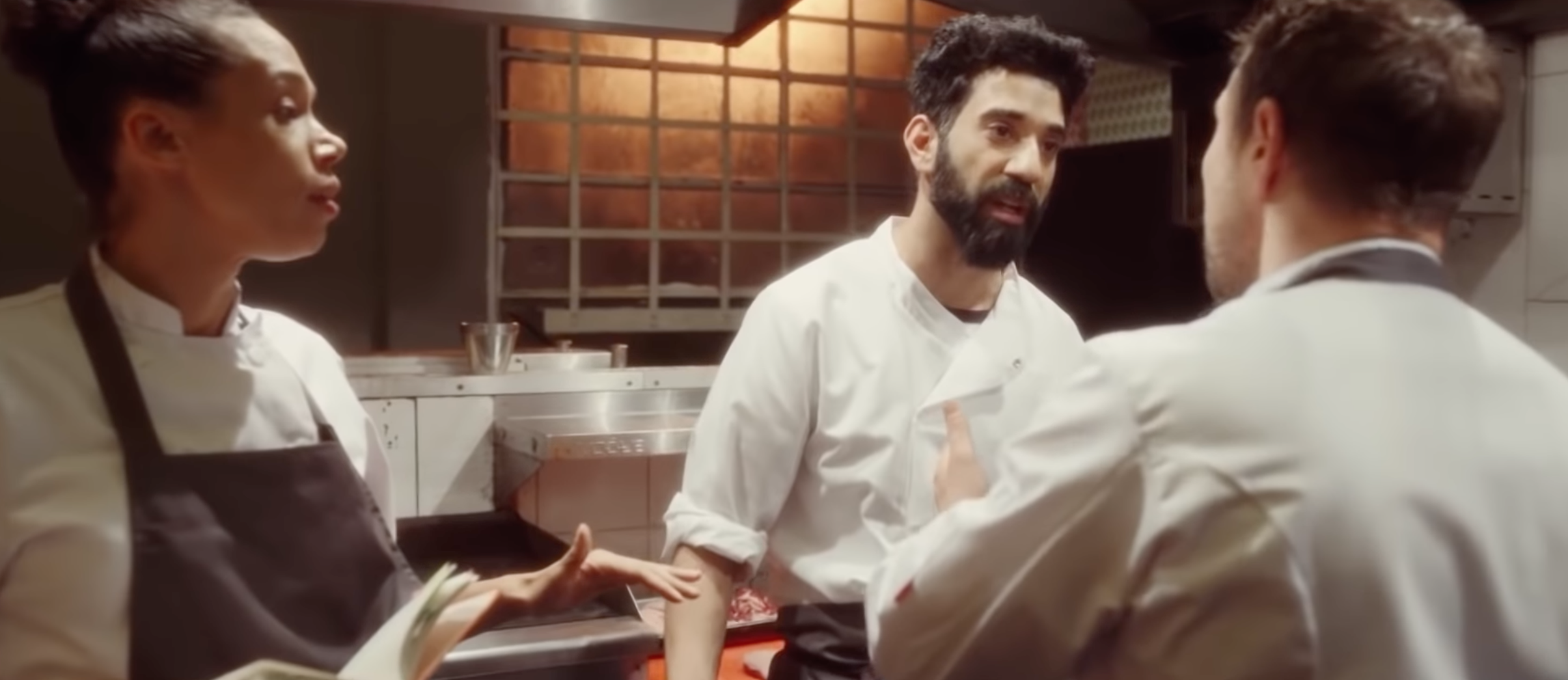 Cast of Boiling Point pictured in a kitchen