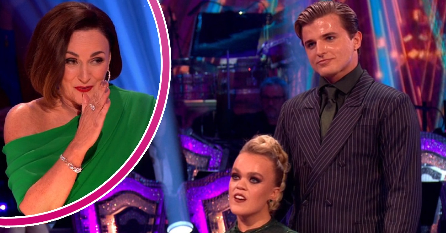 Shirley Ballas pointing, Ellie Simmonds and Nikita Kuzmin on Strictly Come Dancing