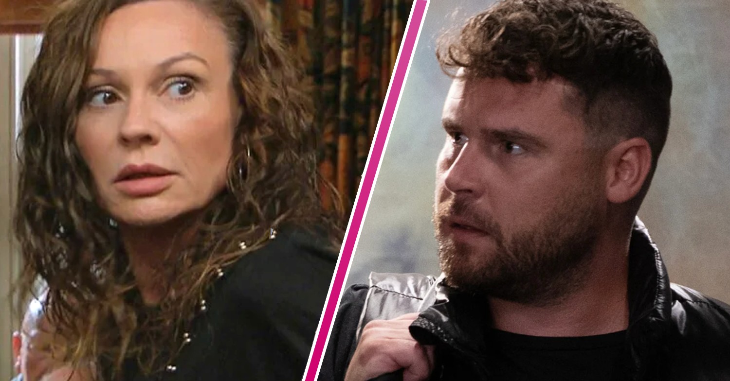 Emmerdale spoilers chas looking worried split screen with Aaron