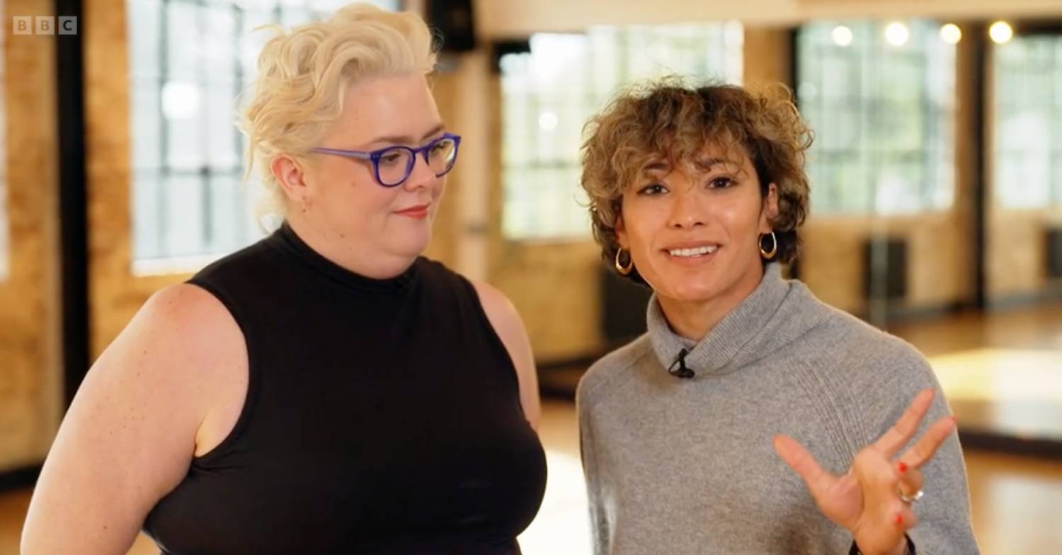 Jayde Adams listens to Strictly partner Karen Hauer