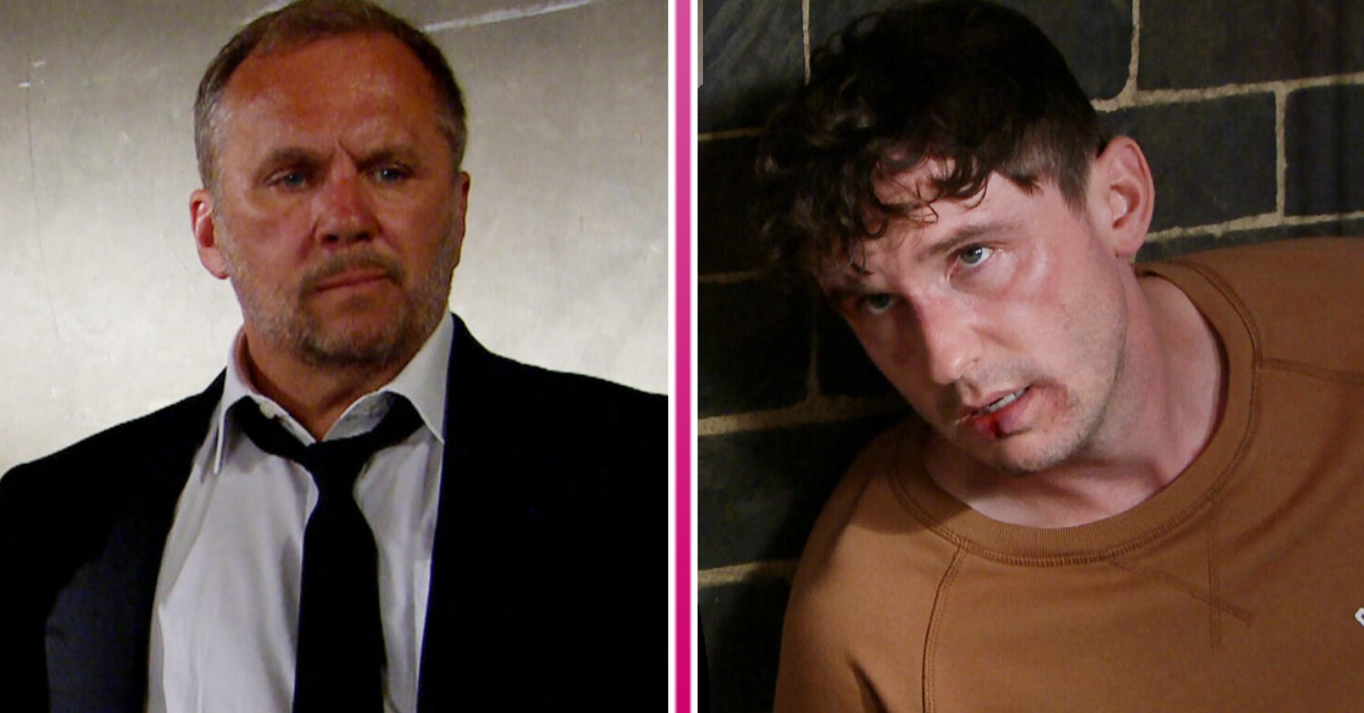 Split screen image showing Emmerdale characters Will and Alex