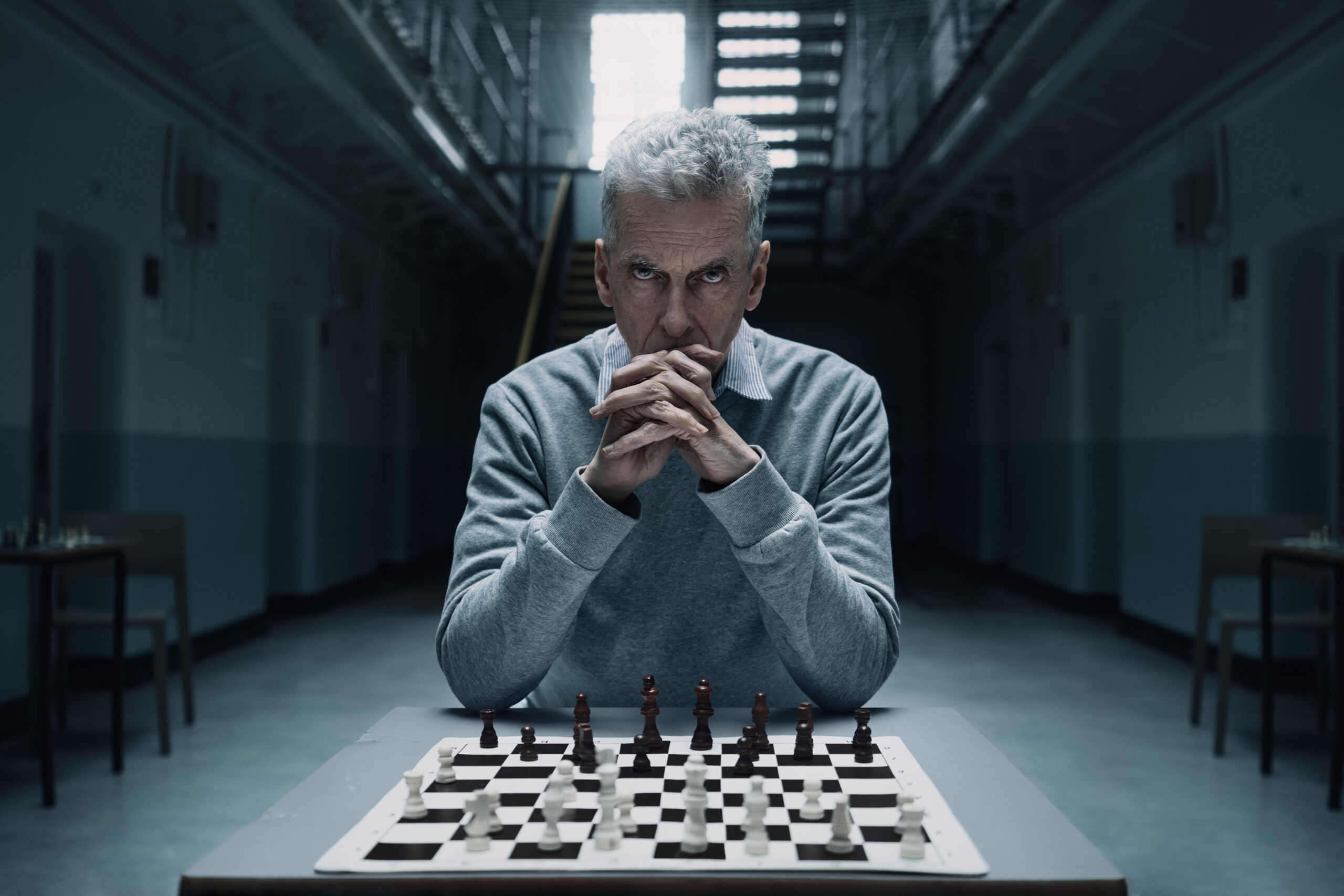 Peter Capaldi playing chess as Gideon Shepherd in The Devil's Hour