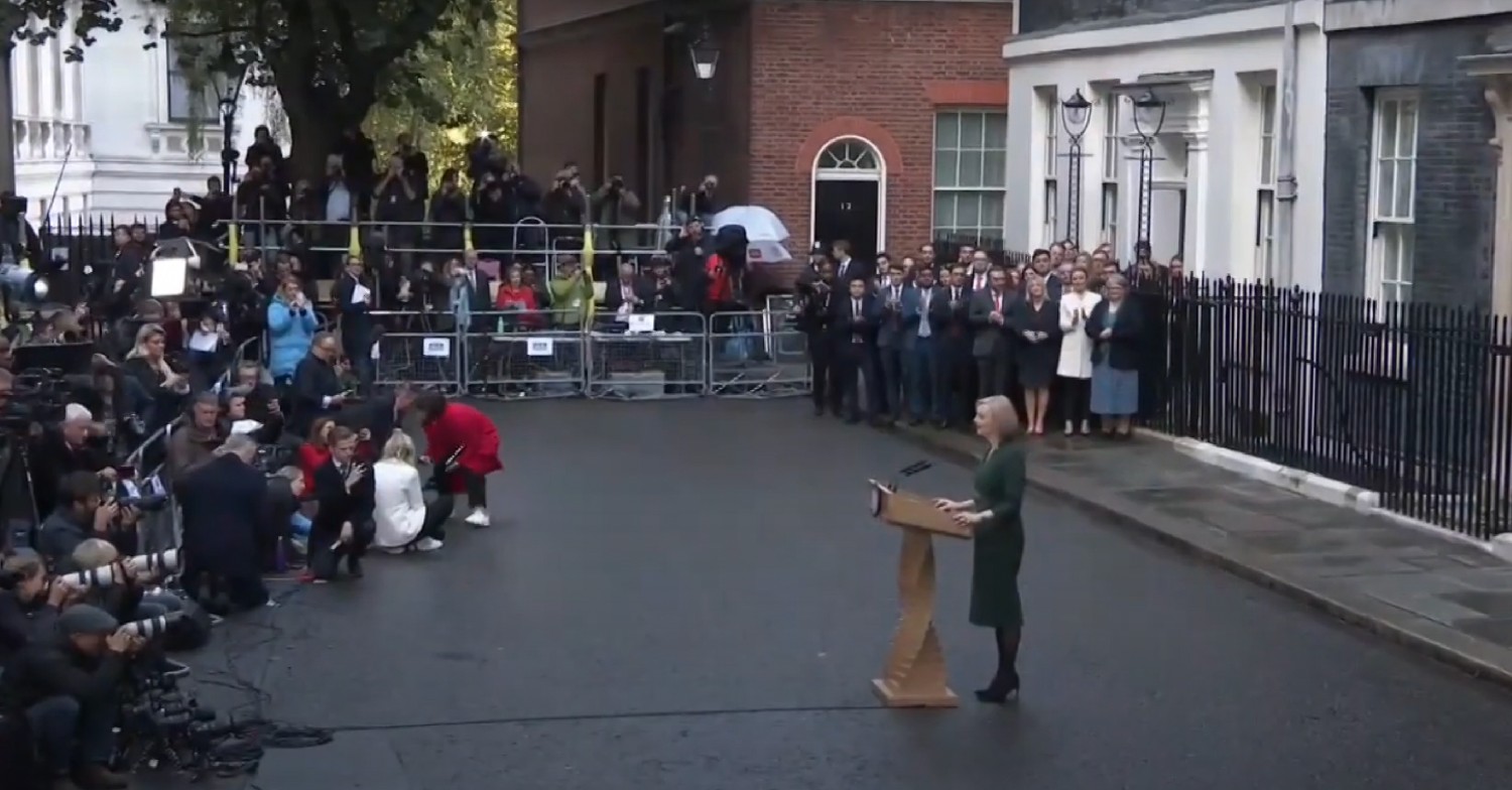 Liz Truss giving her final speech outside Downing Street