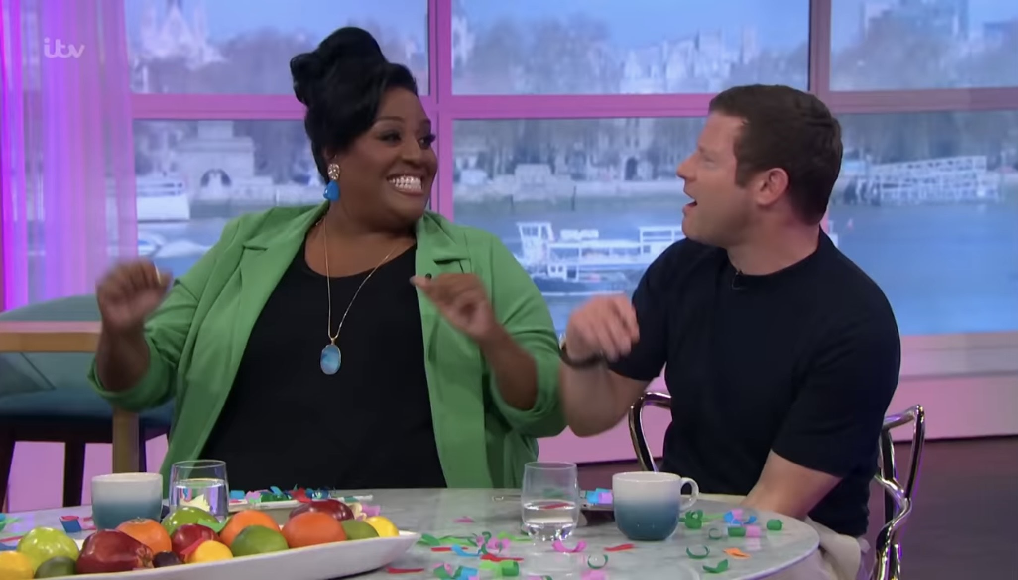 Alison Hammond and Dermot O'Leary joking on This Morning