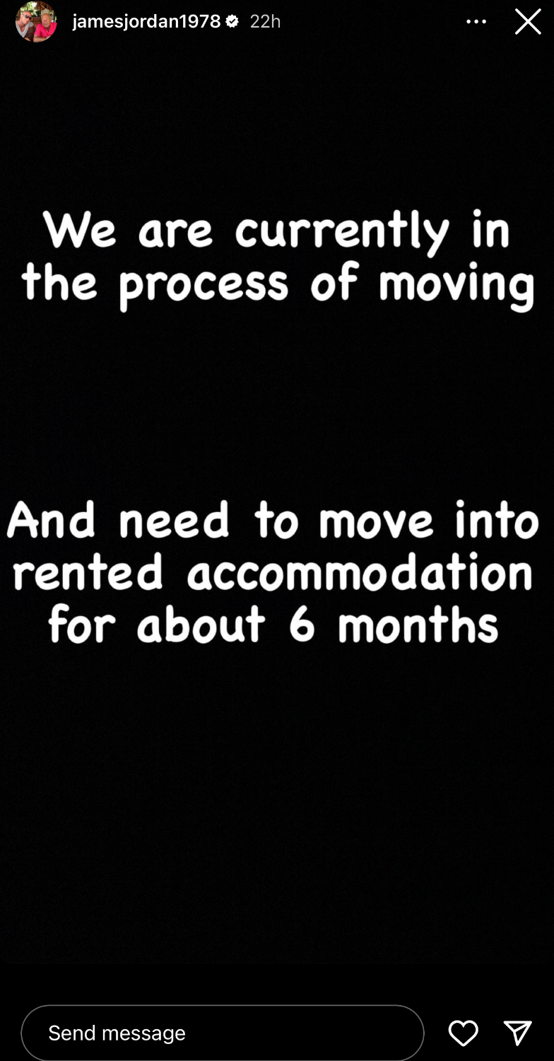 James Jordan telling fans he's 'homeless'