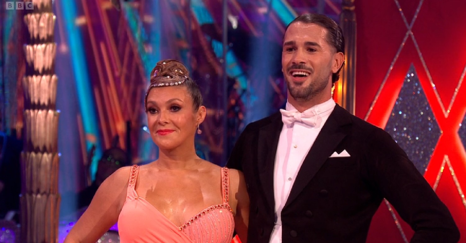 Kym Marsh and Graziano Di Prima smiling on Strictly