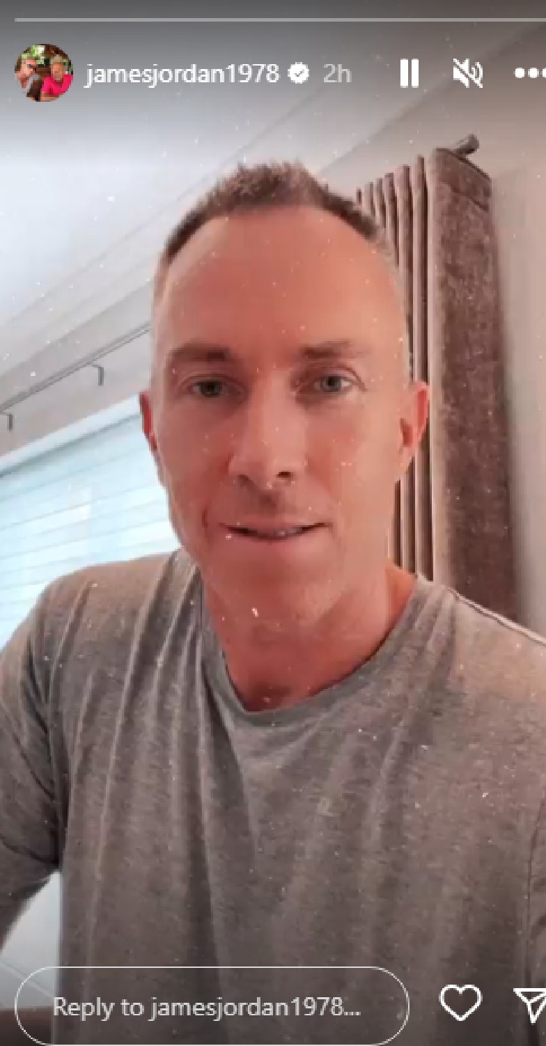 James Jordan speaking to the camera on Instagram