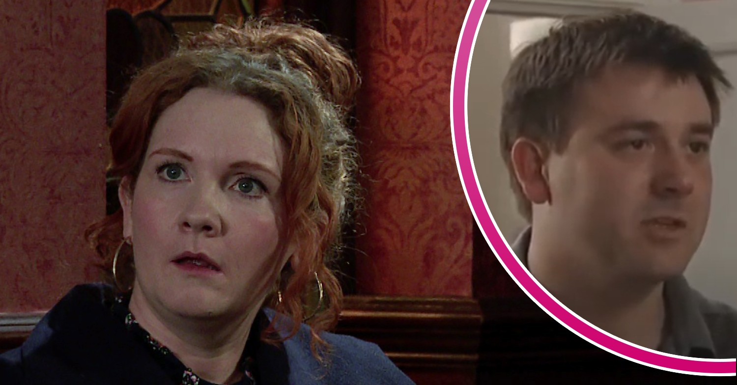 Fiz looking shocked with John Stape in Corrie