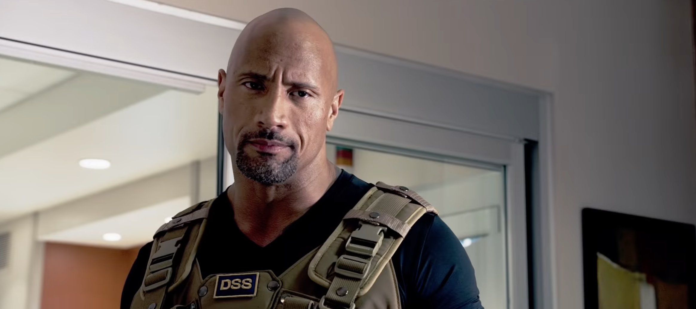 The Rock looking stern in a Furious film