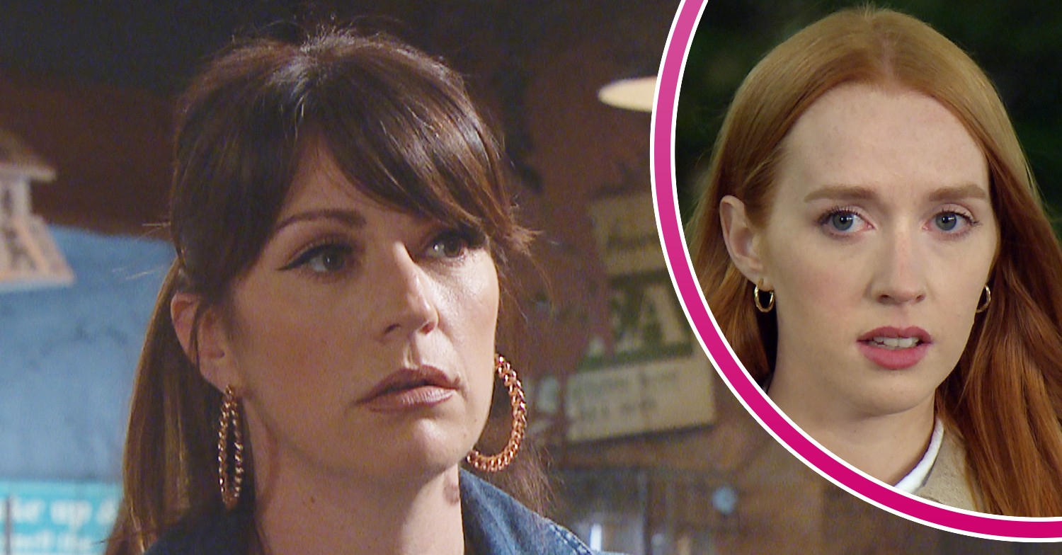 Kerry and Chloe looking worried in Emmerdale