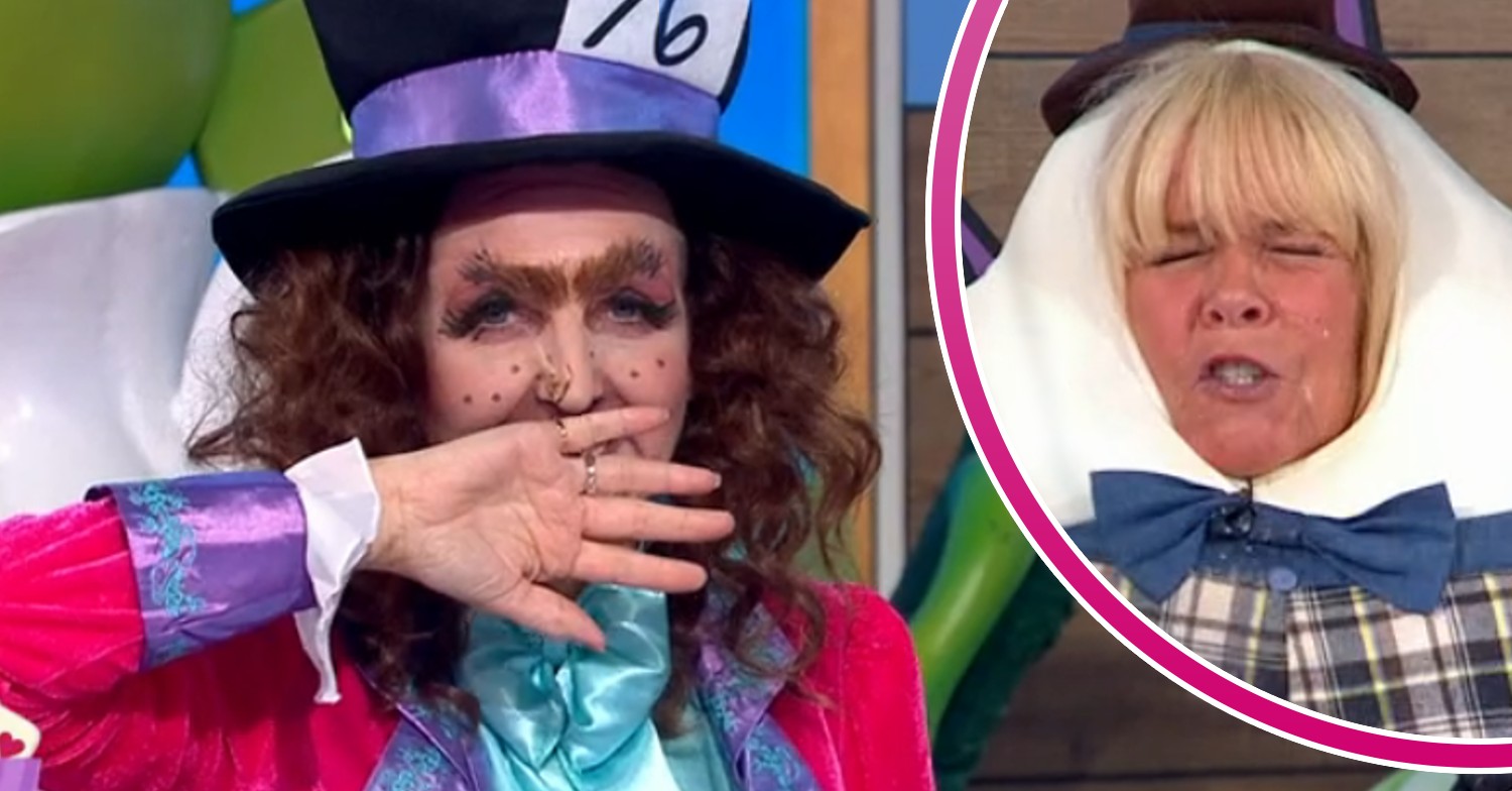 Kaye Adams covering her mouth and Linda Robson pulling a face on Loose Women today