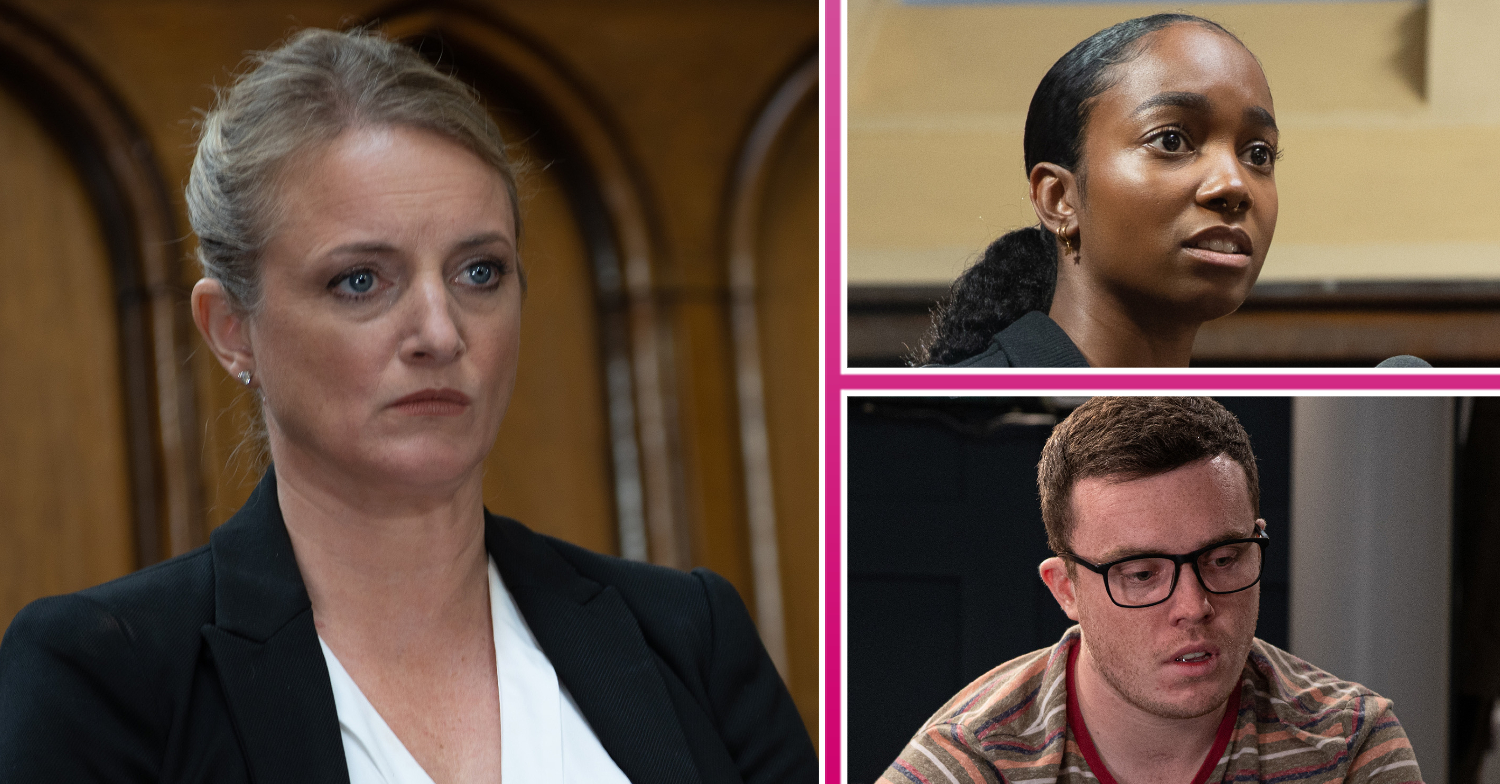 Emmerdale Nicola and Naomi in court and Vinny looking miserable