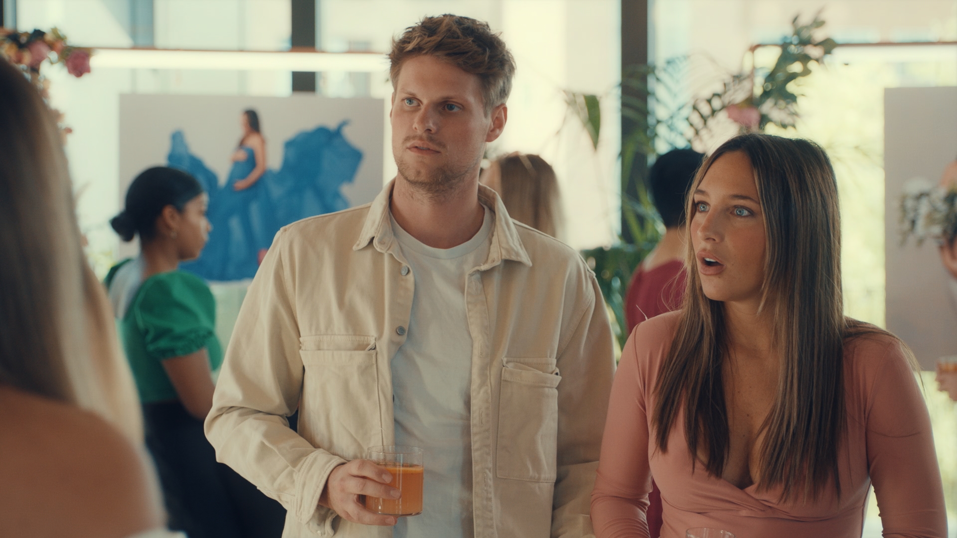 James and Maeva looking shocked in Made In Chelsea