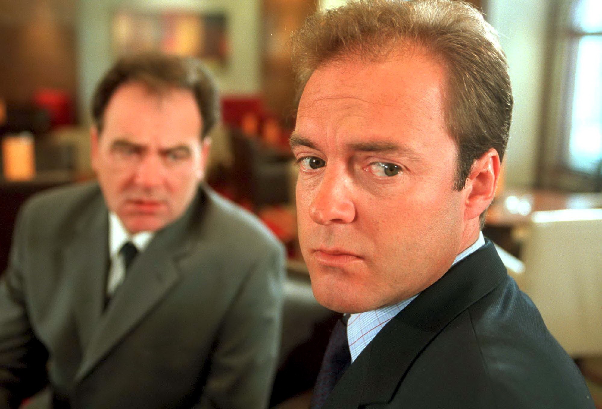 Chris Tate in Emmerdale looking worried