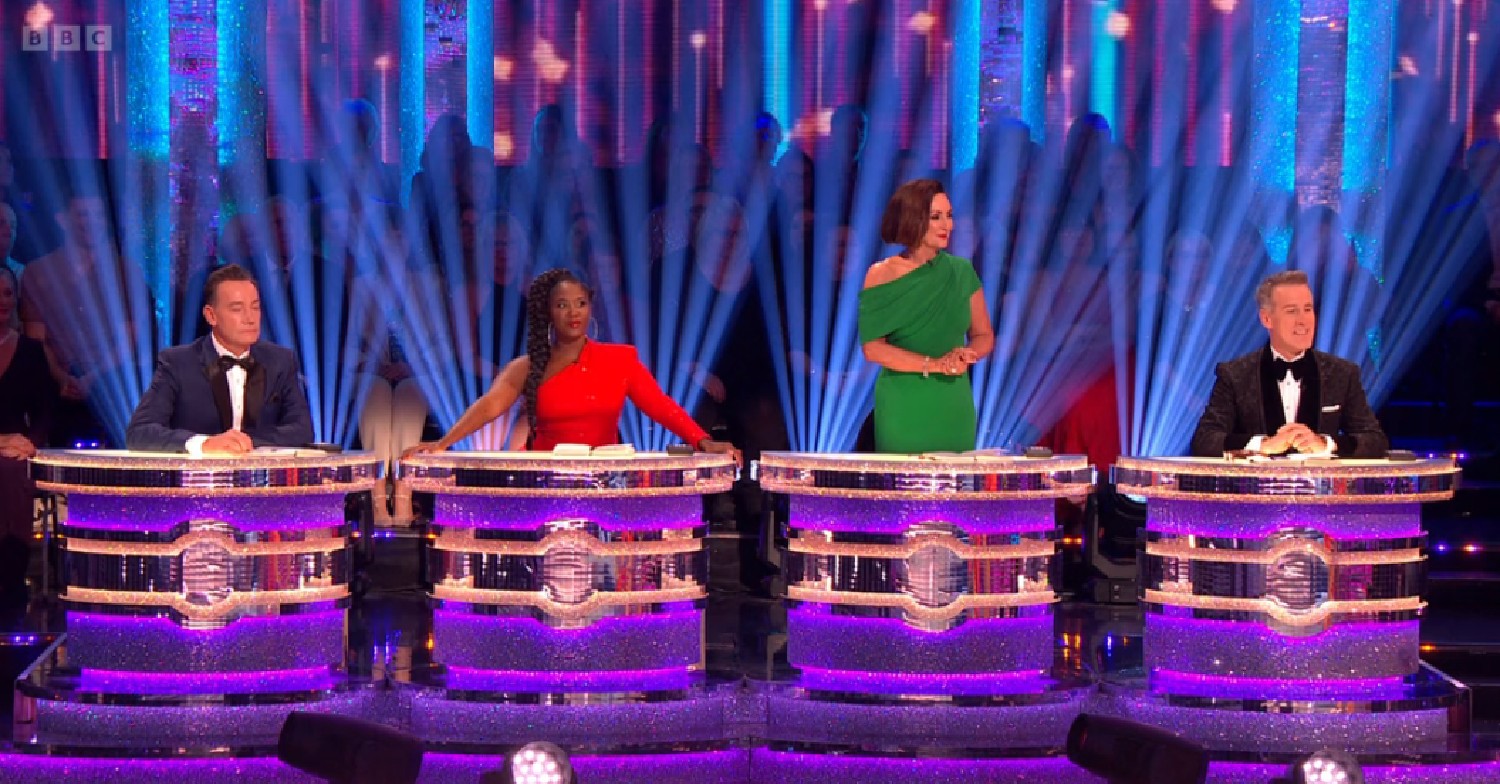The Strictly judges, Craig, Motsi, Shirley and Anton, sat behind BBC panel
