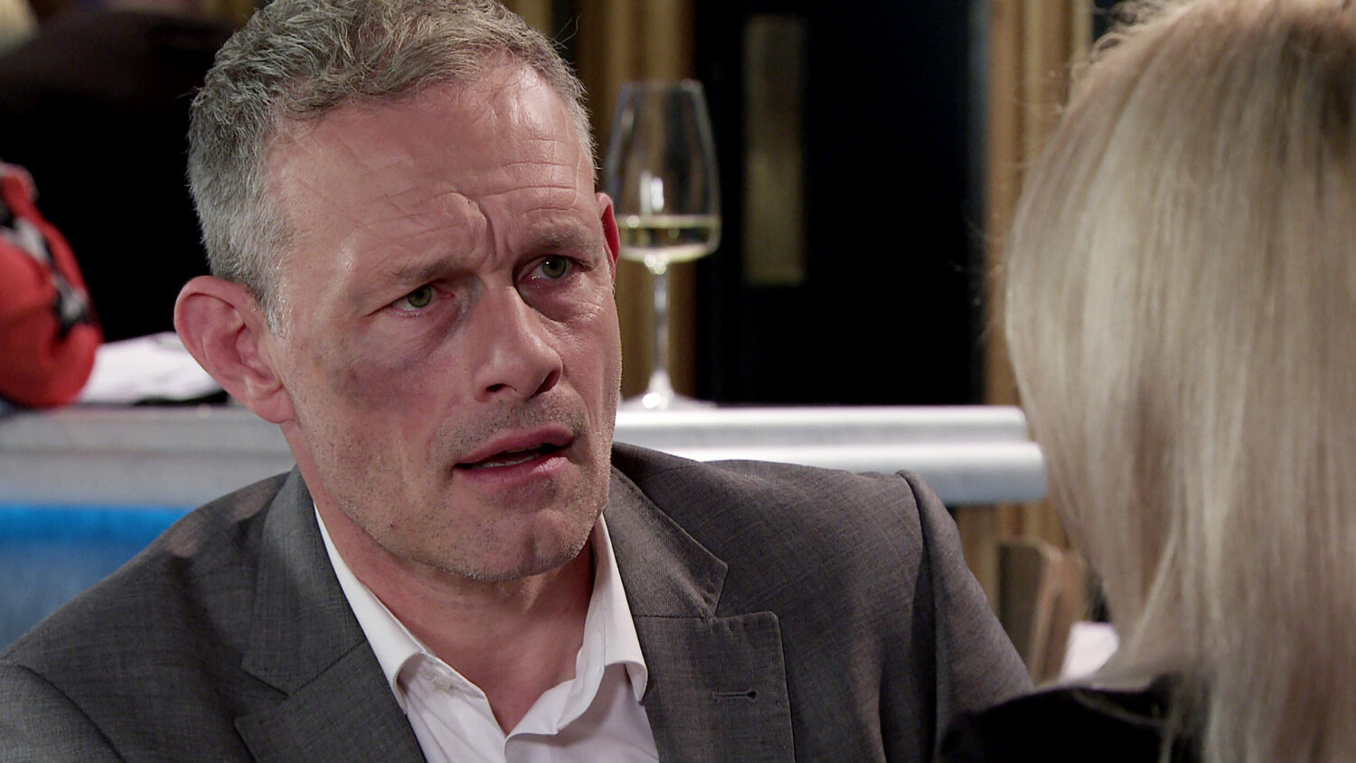 Nick in Coronation Street looks stressed at Leanne