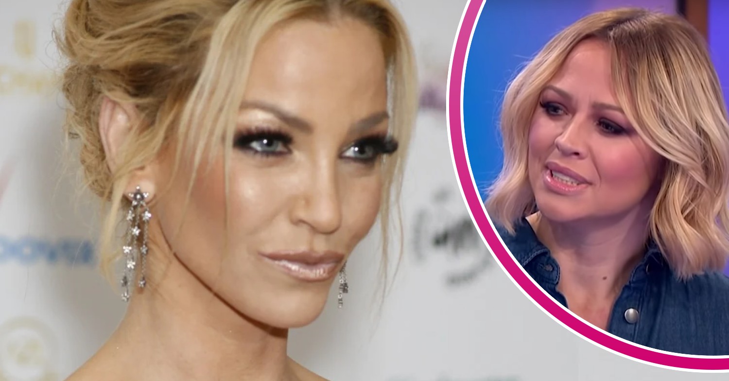 Sarah Harding poses for cameras, Kimberley Walsh reacts during a TV appearance