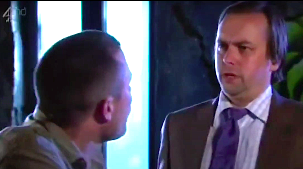 Jim McGinn talks to Trevor Royle in Hollyoaks