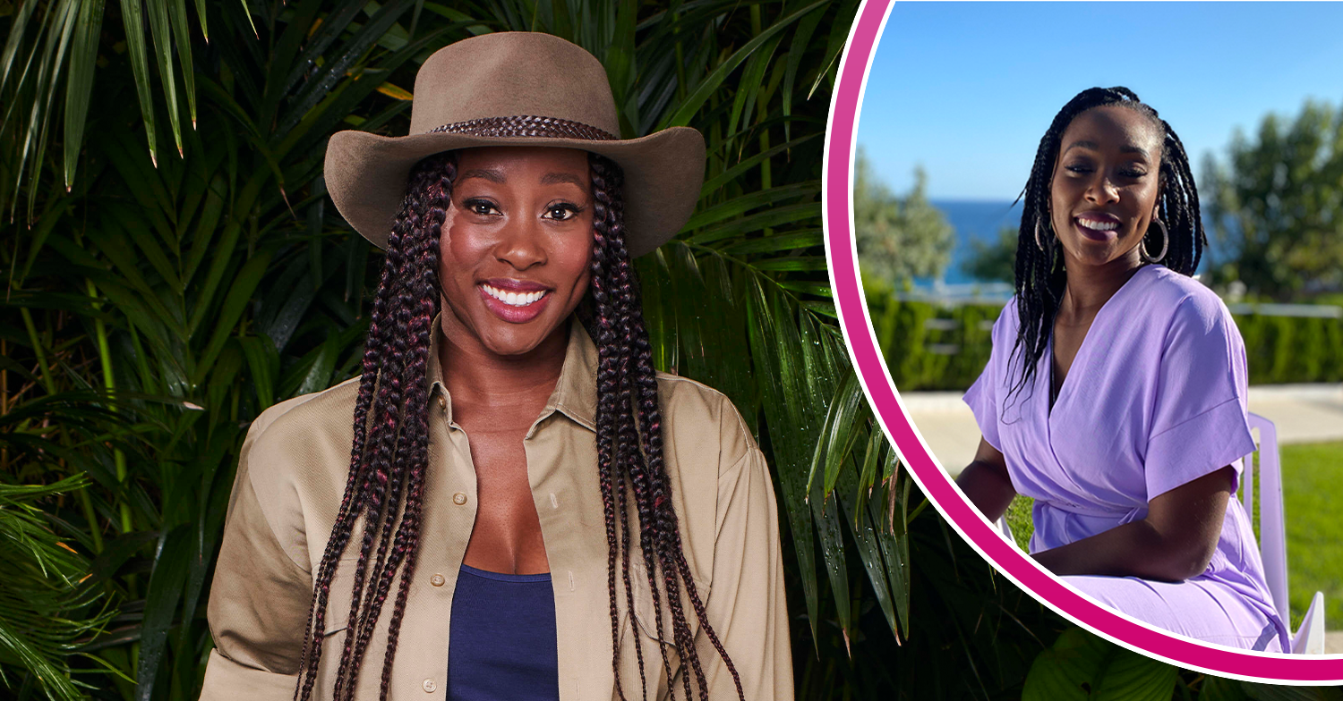 I'm A Celebrity star Scarlette Douglas in her jungle gear and inset on holiday