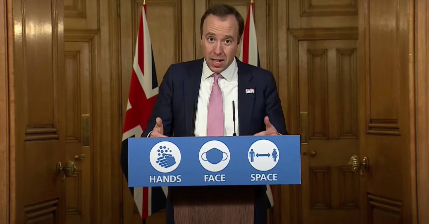 Matt Hancock speaks during a press conference