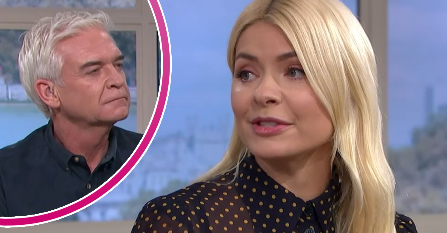 Phillip Schofield peers and Holly Willoughby looks concerned on This Morning today