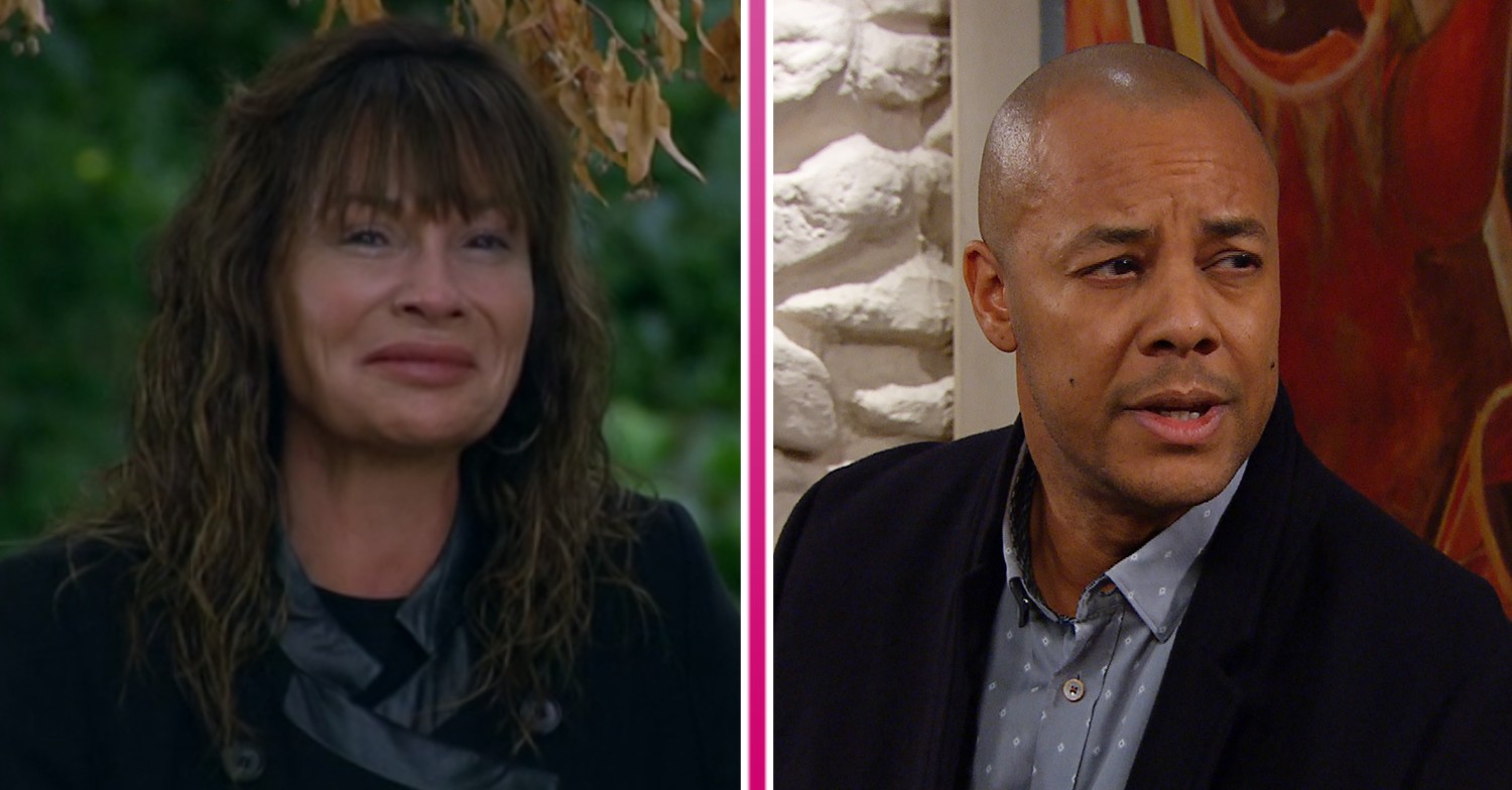 Chas crying and Al looking shocked in Emmerdale