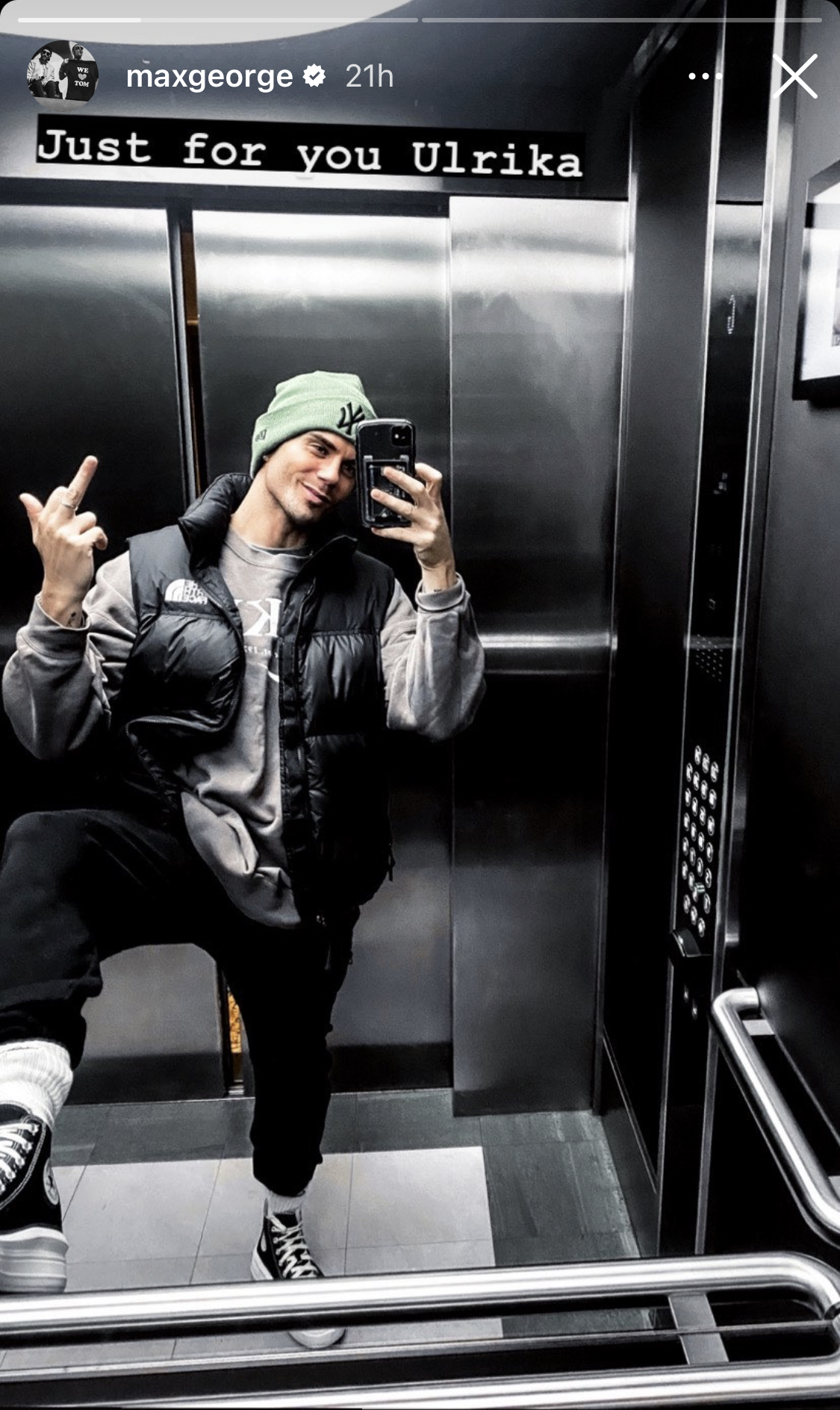 Max George puts his middle finger up to Ulrika Jonsson on Instagram