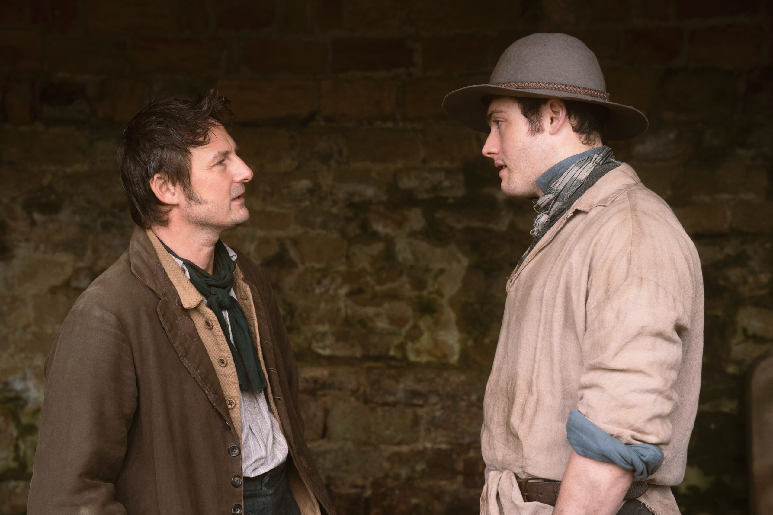 Anthony Flanagan and Tom Lewis in character on the set of Gentleman Jack