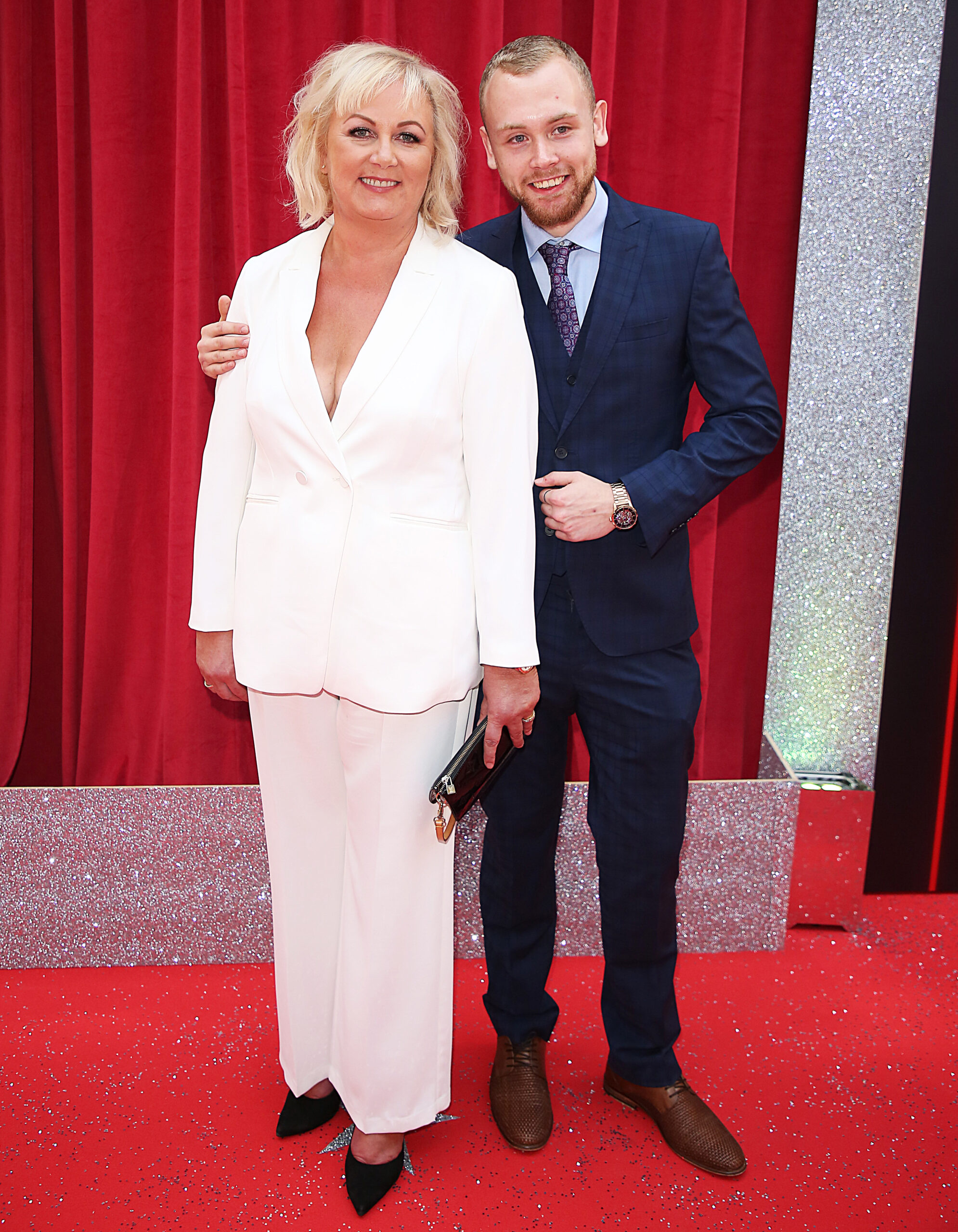Sue Cleaver and her son on the red carpet