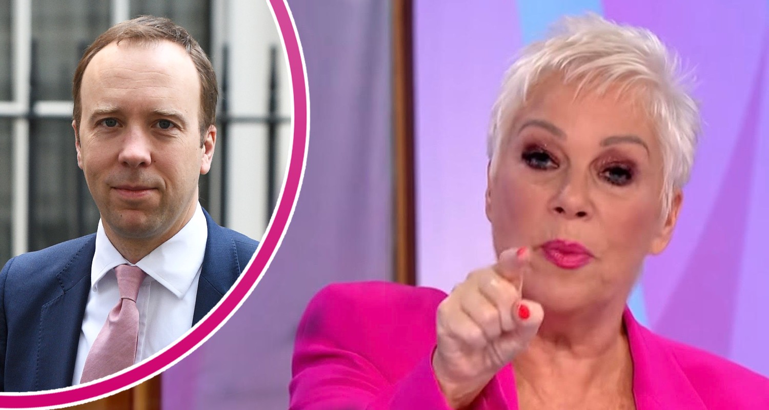 Matt Hancock smiling and Denise Welch shouting on Loose Women