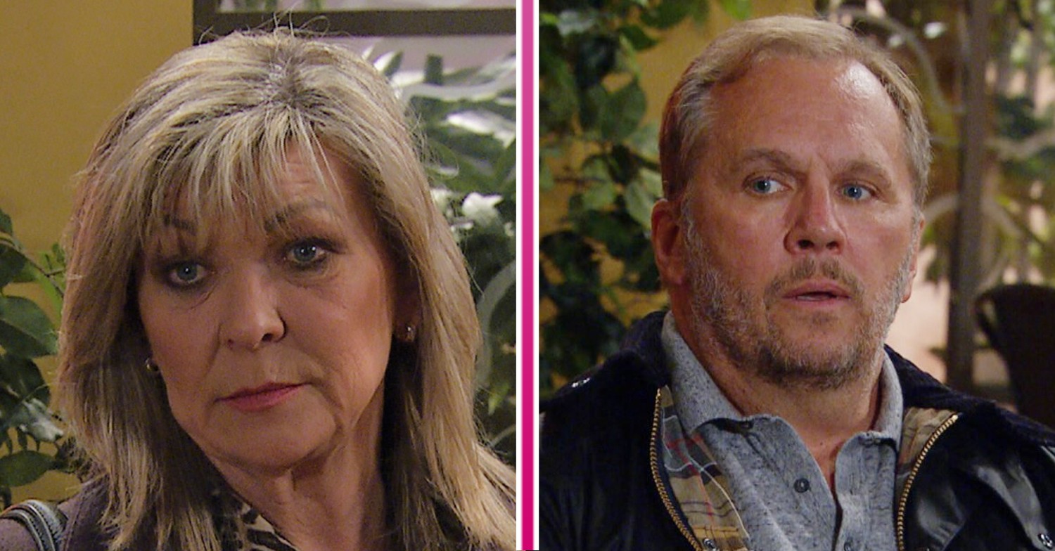 Kim and Will looking worried in Emmerdale