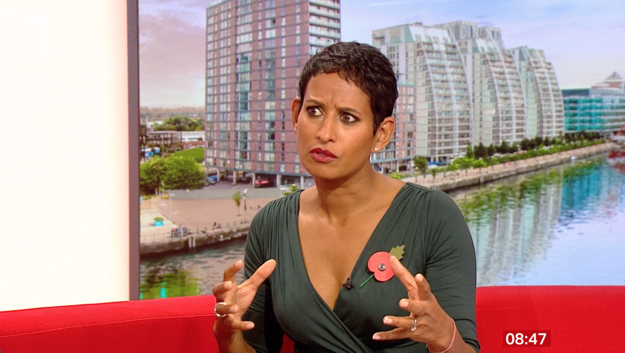 BBC Breakfast host Naga Munchetty in a green dress