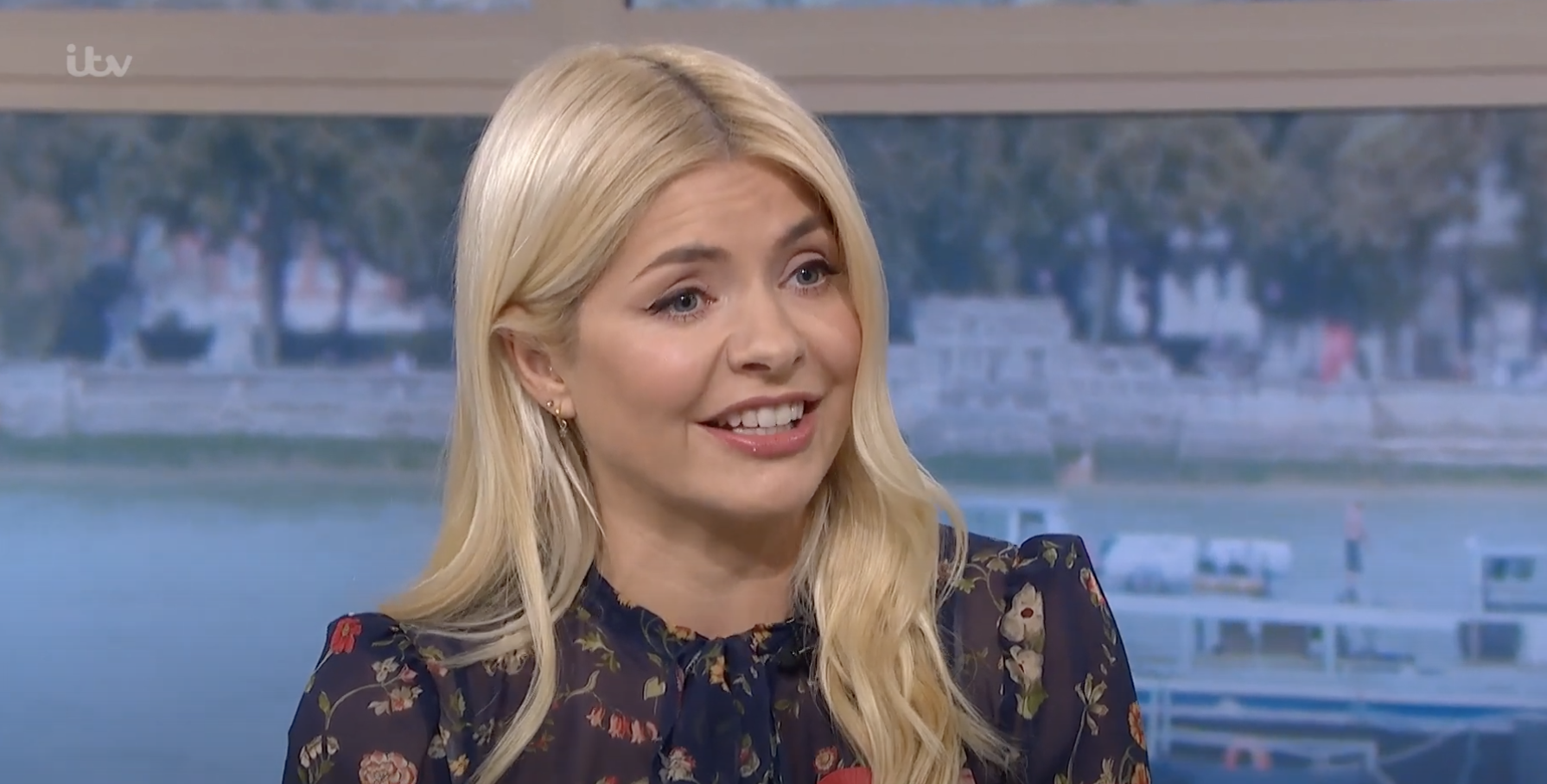 Holly Willoughby in floral dress on This Morning
