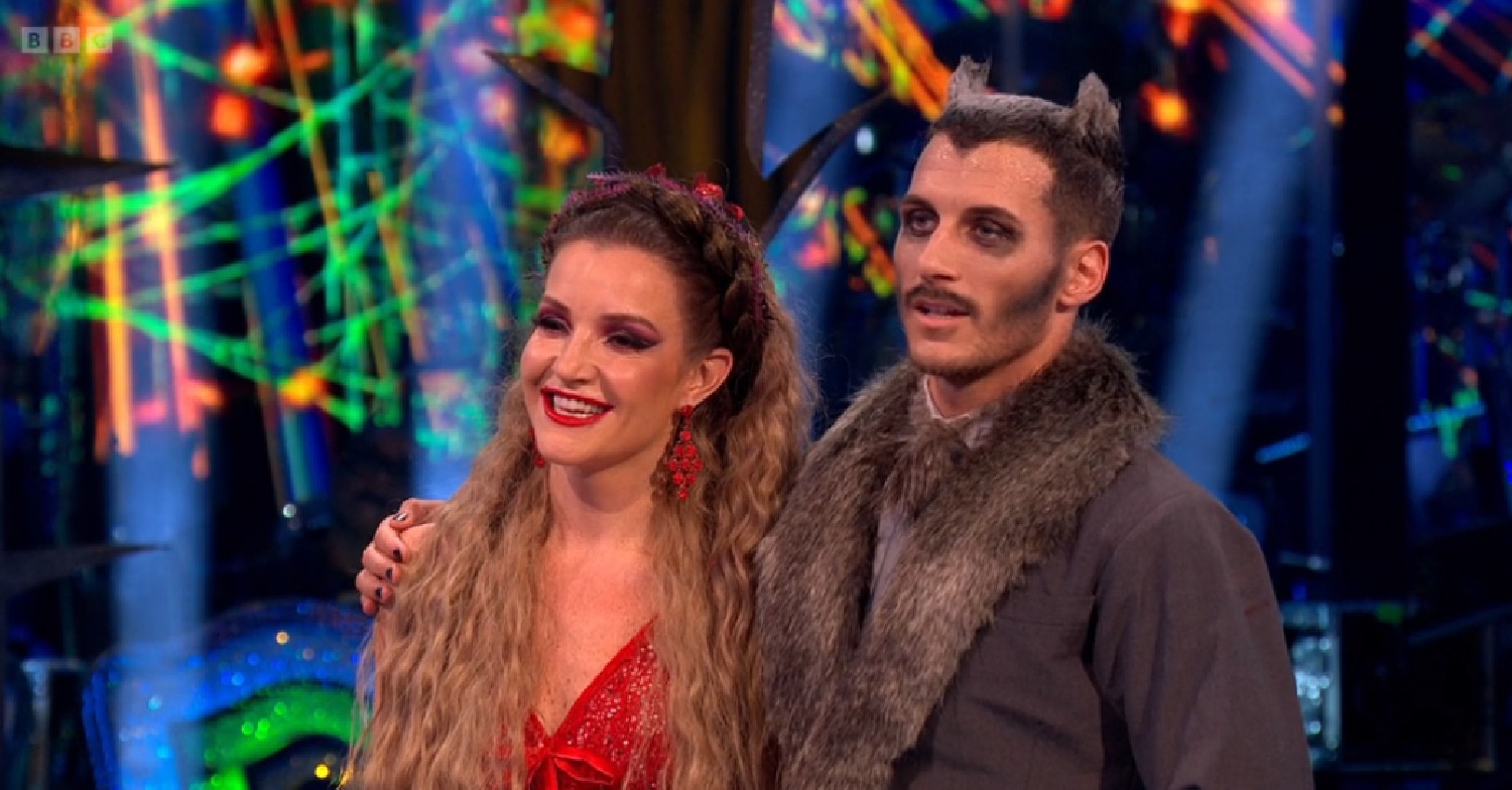 Helen Skelton and Gorka Marquez smiling during Strictly Halloween special