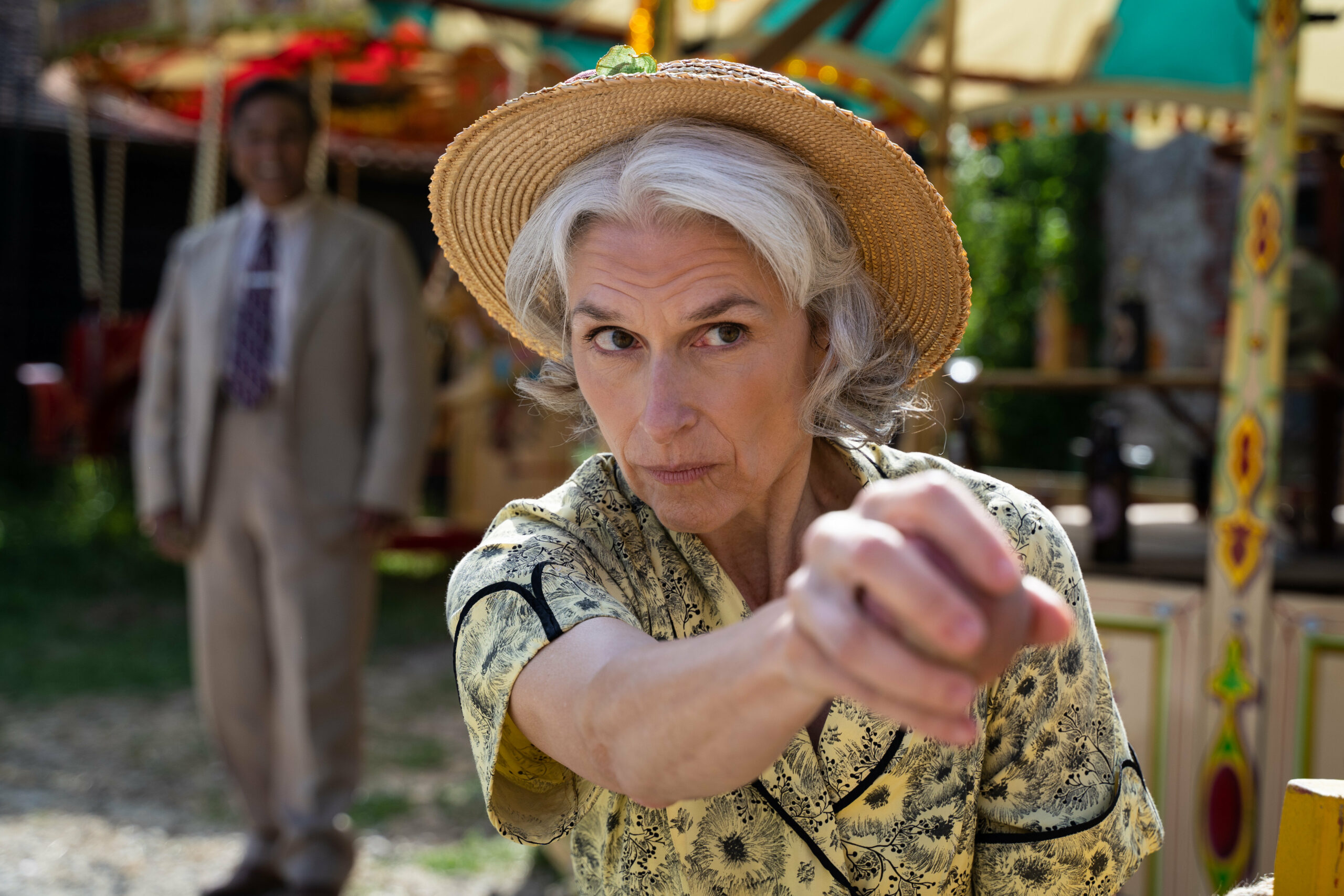 Amelia Bullmore throwing a ball in The Larkins