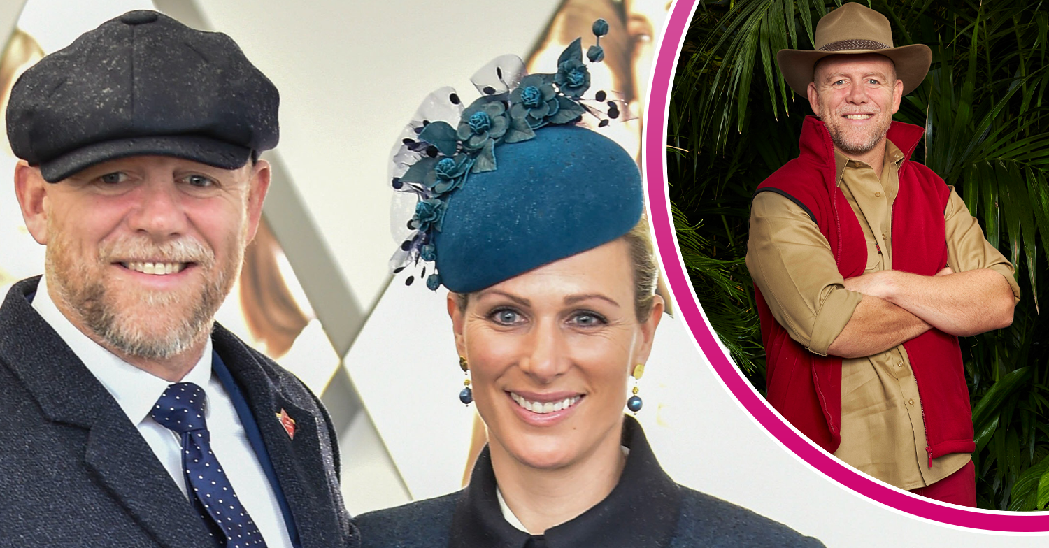 Mike Tindall and wife Zara smiling and in the jungle inset