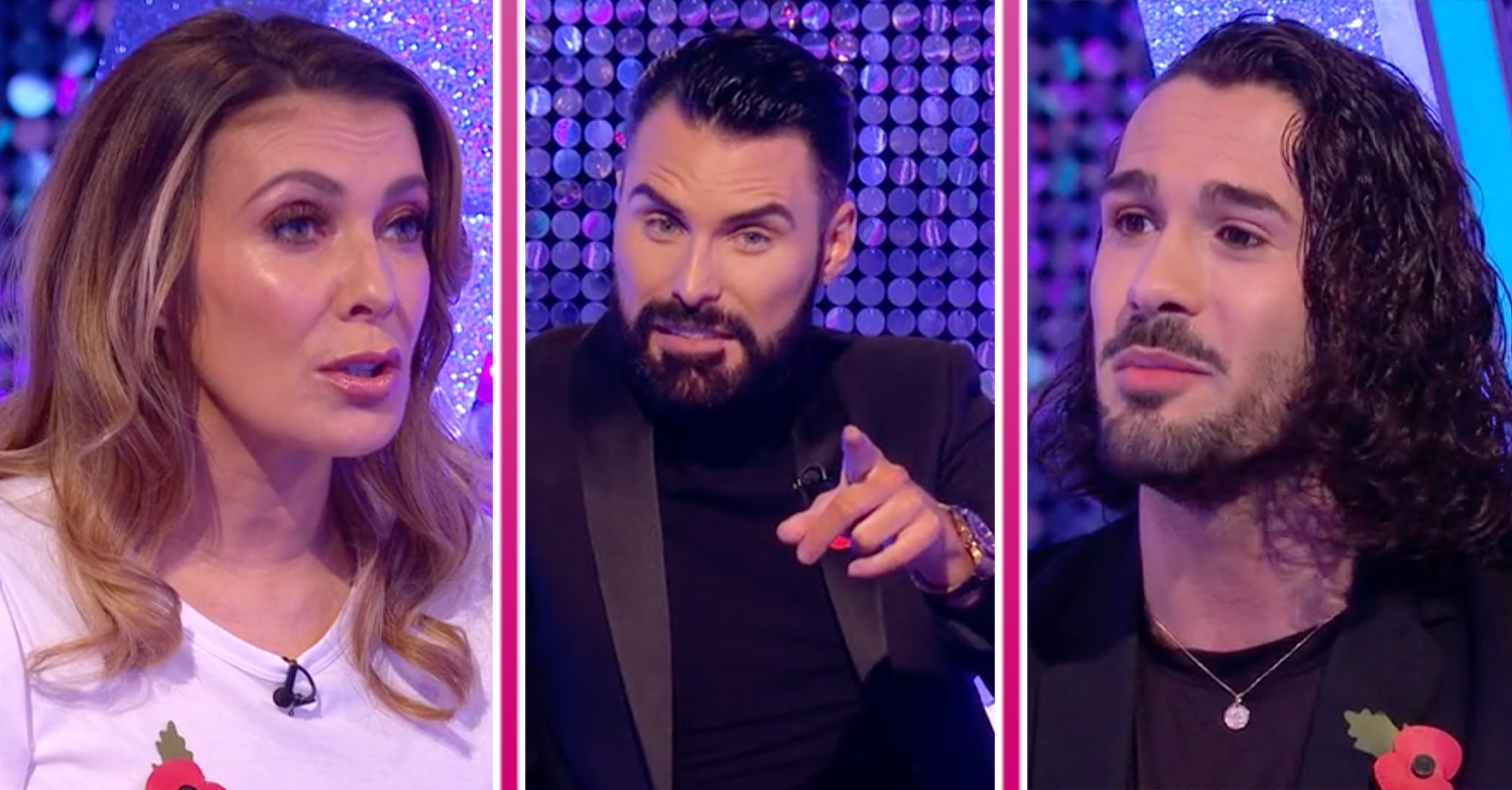 Rylan pointing and Strictly's Kym and Graizano chatting