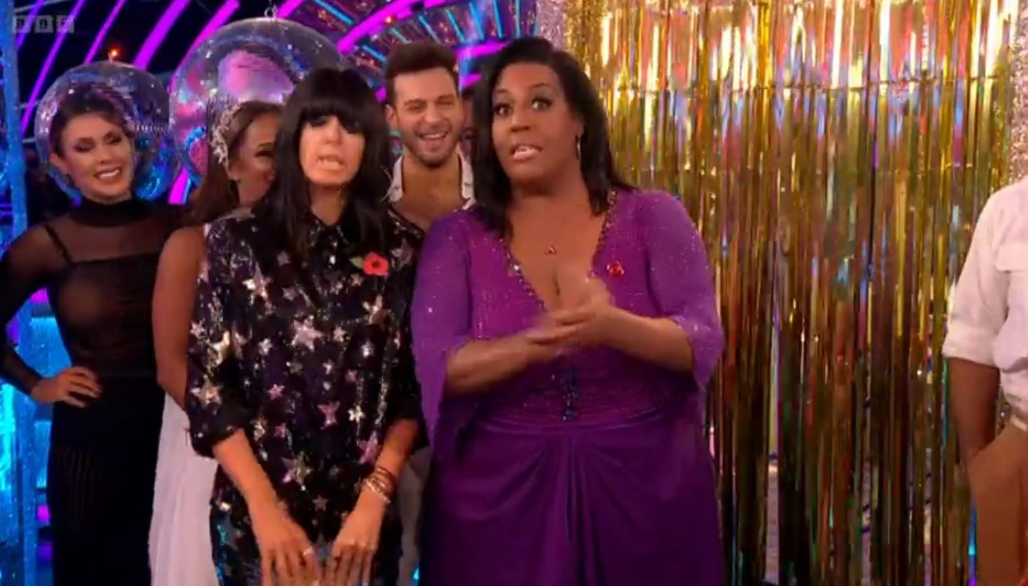 Claudia and Alison Hammond smile as Alison reads the Strictly Ts and Cs