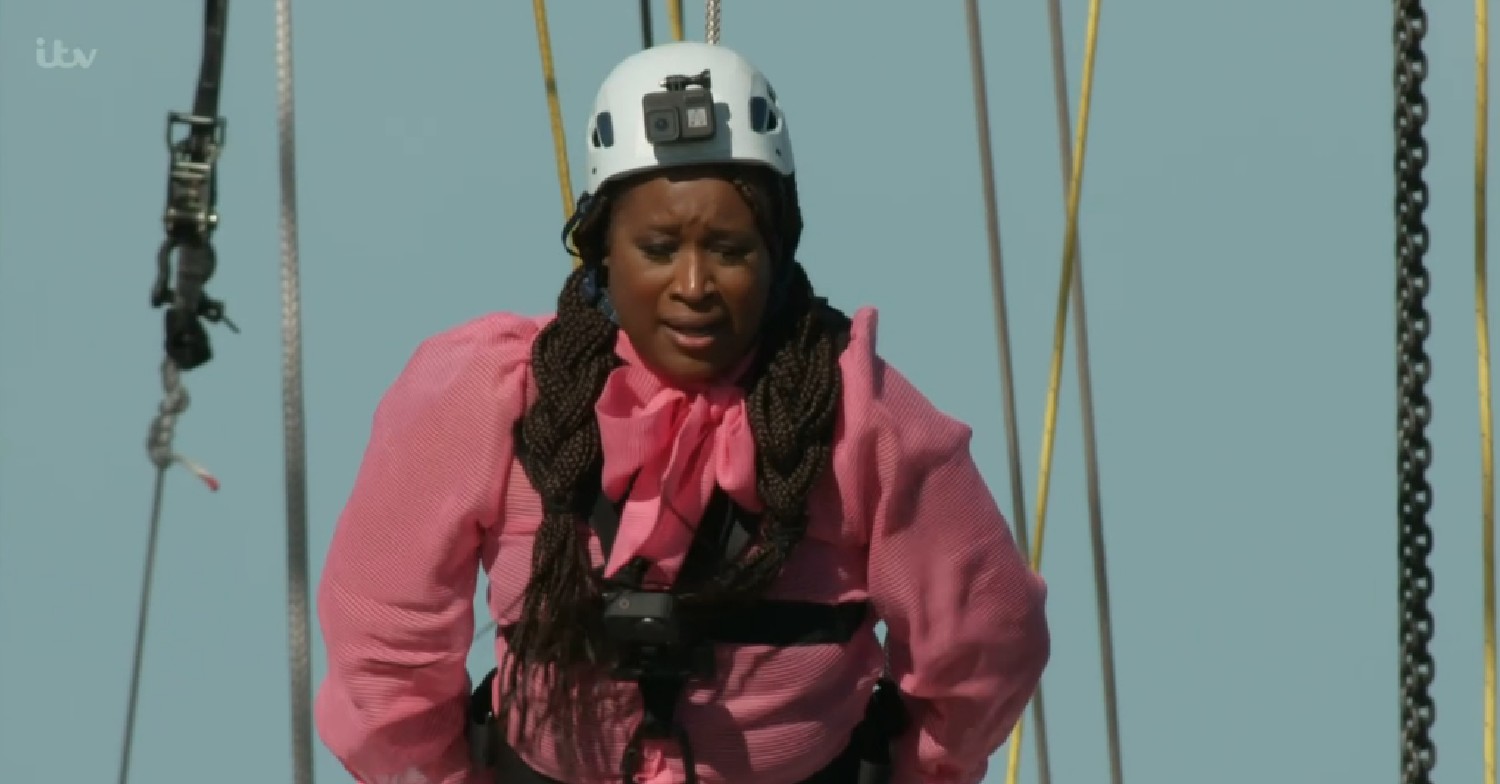 Charlene White looks terrified during I'm A Celebrity challenge