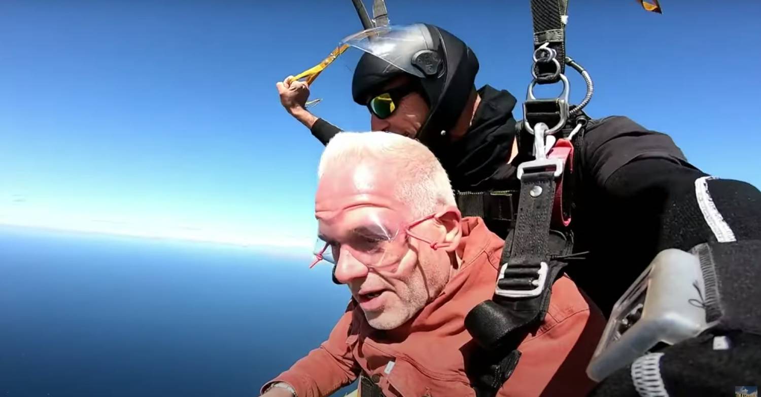 I'm A Celebrity star Chris Moyles falls through the sky