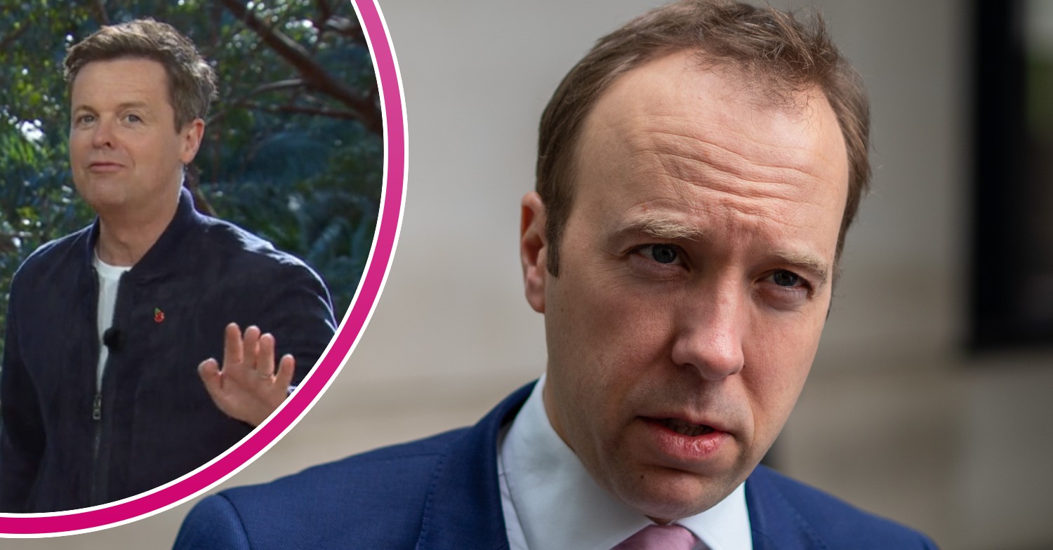 Dec on I'm A Celebrity, Matt Hancock looking down