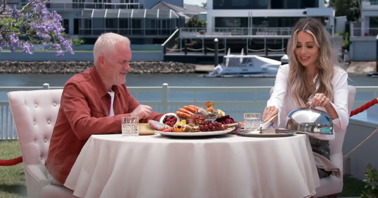 Chris Moyles and Olivia Attwood having dinner on I'm A Celebrity