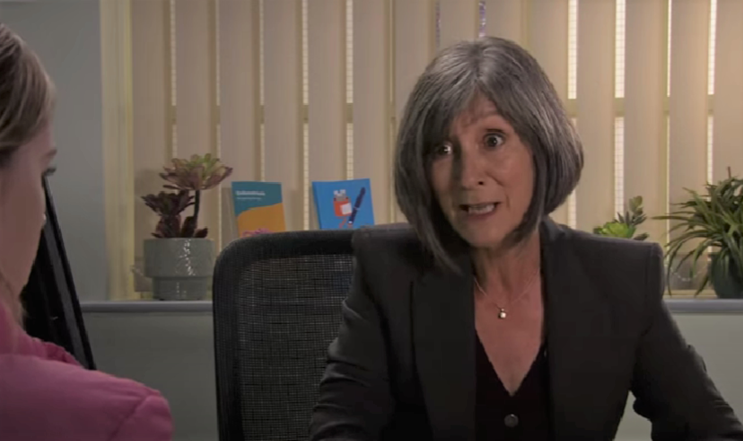 Dr Gaddas looking shocked as she talks to Summer Spellman in Corrie 