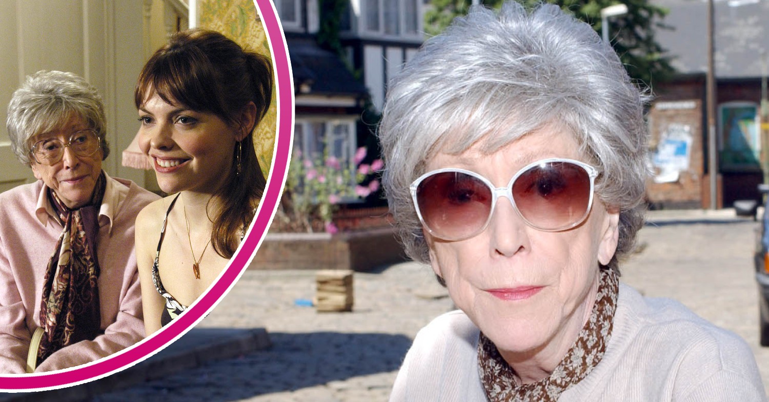 Blanche looking at Tracy and Blanche with sunglasses on in Coronation Street