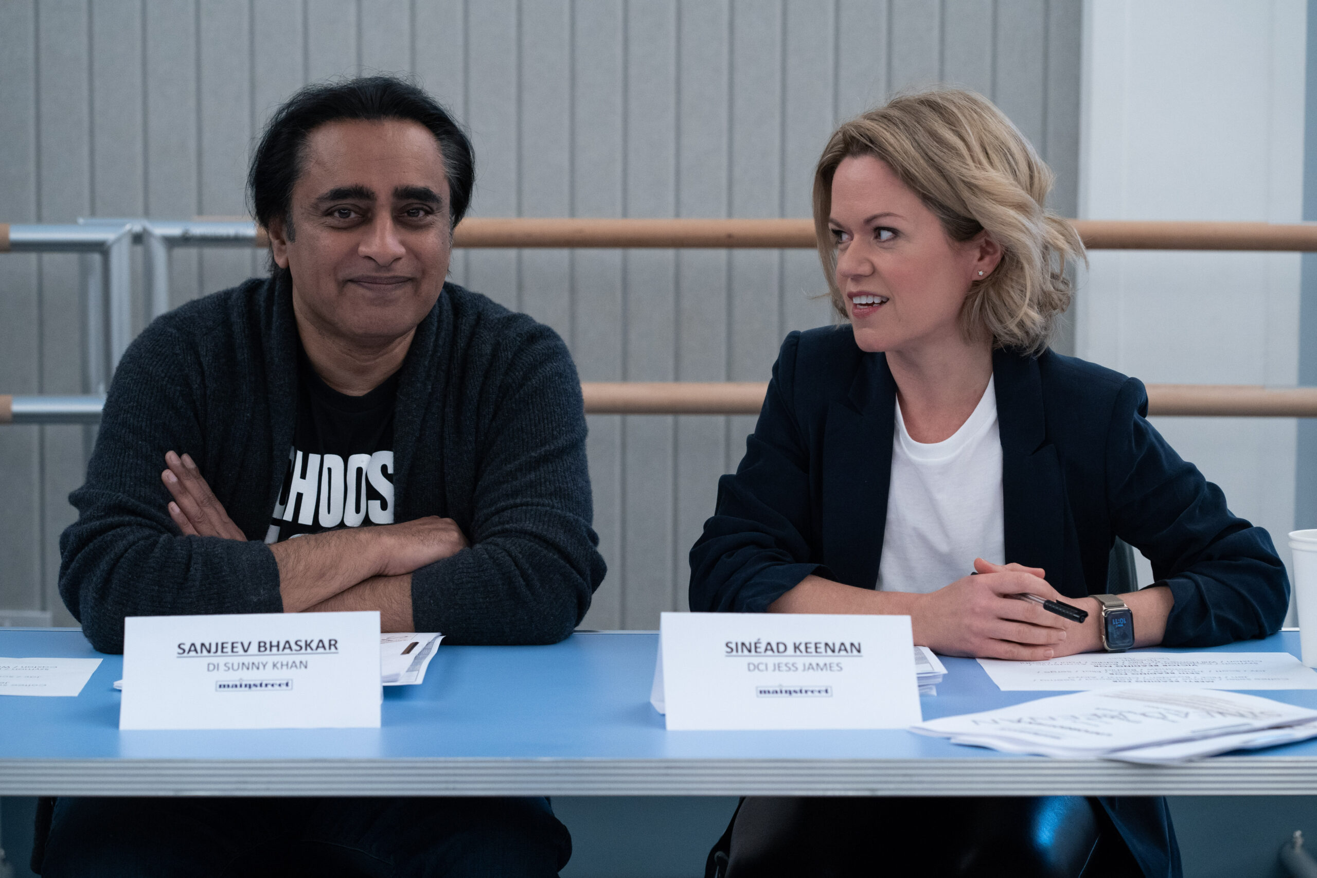Sanjeev Bhaskar and Sinéad Keenan look relaxed as they rehearse Unforgotten